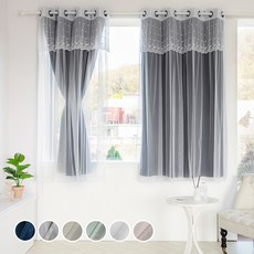 까르데코 노르딕암막+디망쉬레이스 창문커튼 4장세트, Y노르딕솔리드(차콜) 창문+디망쉬 레이스 창문
