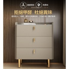 北歐風實木岩板床頭櫃 輕奢臥室床邊櫃 雙抽屜置物收納桌 (南投出貨), 卡其色,40長40寬60高, 1個