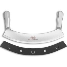 Gourmetly 스테인리스 스틸 메잘루나 나이프 (커버 포 Gourmetly Stainless Steel Mezzaluna Knife with Cover – 12 In. Curv, 1개