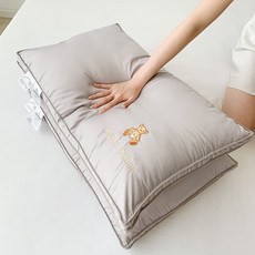 베개 순면 대두섬유 베개 A급 60수 장섬유 면 플래티넘 곰 자수 호텔 베개 코어 도매, 그레이, 48*74cm(낮은 베개)