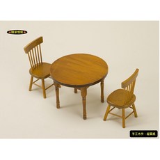 隨草憶境 （1桌2椅）迷你仿真木質圓桌餐桌餐椅桌椅套裝 娃娃屋袖珍食玩微縮場景微景觀模型, 一組3件套（1桌2椅，促銷）