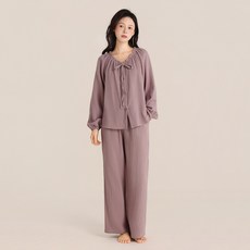 春夏純棉雙層睡衣女長袖長褲