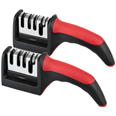 스파코라 가정용 4in1 수동 칼 가위 갈이 주방, 2개, 레드+레드