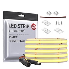 BTF-라이트닝 FCOB COB LED 스트립 IP65 유연한 고밀도 균일 조명 14W\\/m 16.4FT DC24V 내추럴 화이트 4000K 528LED\\/m CRI 90+, Warm White 3000K IP30, 16.4FT DC24V 336LED/m