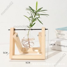 安心購 復古風水培玻璃小花瓶 創意桌面水培玻璃花瓶 實木花架 無土栽培透明花瓶 桌面裝飾 綠蘿花盆容器 水耕容器, 原木架+一瓶