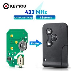 쿠쿠스토어 KEYYOU 3 버튼 433Mhz 스마트 카드 원격 키 회로 기판 Renault Clio Logan 2 Scenic ID4 PCF794