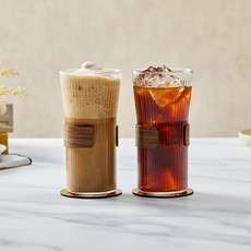 모던하우스 소울카페 우드홀더 플리츠 내열 유리잔 500ml 2P, 1개, 사진참조