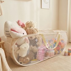 라리브느르 장난감 수납함 접이식 메쉬 어린이 정리함, 베이지, 1개