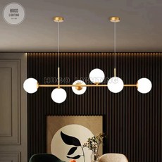 雨果燈飾 高級電鍍銅本色 魔豆分子吊燈 一字型餐廳吊燈 直排式中島燈 客廳泡泡燈, 六燈 兩圓單盤 電源出線點要準喔,黃光12W85v-265v定製 最寬電壓