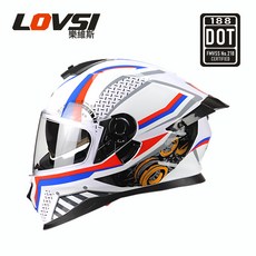 LOVSI 全罩式機車頭盔 DOT認證 四季雙鏡 男女通用, 白寶馬蘭 M碼(57 - 58), 1
