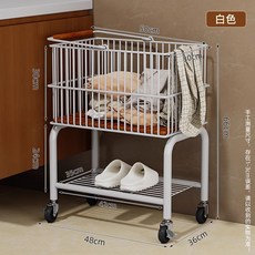 雙層髒衣籃置物推車, 白色, 白色