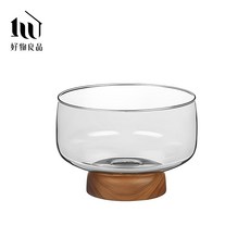 好物良品 玻璃木座高腳碗 - 水果零食收納盤 沙拉甜點碗, 1個