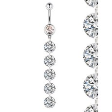 D4 閃爍吊墜 多鑽垂墜式 肚臍環 長墜 肚臍釘 肚臍扣 防過敏 醫用鋼 粗針, 1個