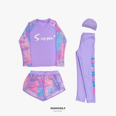 뉴키즈팩토리 여아 주니어 키즈 생존수영 수영복 래쉬가드 4종세트