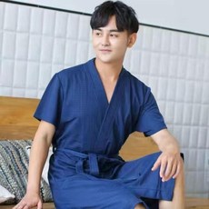 無品牌 春秋薄款睡袍 寬鬆華夫格 男女浴衣 酒店美容院浴袍 情侶睡衣