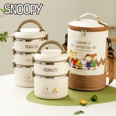 史努比 不鏽鋼 保溫便當盒 多層 大容量 便攜式 加熱飯盒, 1個
