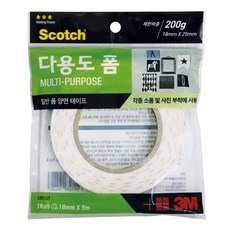 3M 스카치 다용도 폼 양면 테이프 18mm x 5m, 흰색, 1개