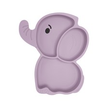 兒童吃飯輔食硅膠餐盤碗杯子飯兜防摔套裝硅膠食品級嬰兒分割洗盤, 1個, 大象款單獨餐盤紫色:如圖
