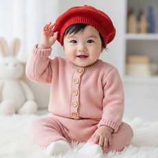 몽실이 프렌치 니트 베레모 유아 화가모자 가을 외출 악세사리 사진촬영