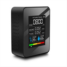 5-in-1 공기질 모니터 레벨 온도 및 습도 감지기(LCD 디스플레이 포함) 가정용 공기질 센서와 호환용, 검은색, 2개