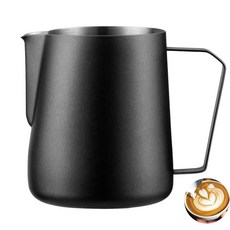 Meelio 스테인리스 스틸 우유 거품 피처 414ml14온스 에스프레소 우유 거품기 컵 400ml 우유 스팀 피처 측정 스케일 포함 라떼 아트 피처 스팀기 컵, 13.5 Ounces, Black