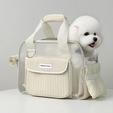 반려동물 이동가방 강아지 산책 가방 가벼운 통기 경량 슬링백, 1개, 아이보리