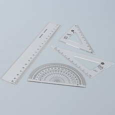 학생용 투명 자 세트 4P 삼각자 각도기 포함 휴대용 학용품 문구