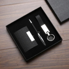 클래식 가죽 명함 케이스 볼펜 키링 비즈니스 선물 세트 개업선물 행사 기념품, 블랙, 1개