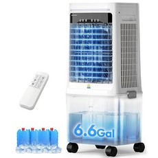 EXNOS 3-in-1 휴대용 증발식 에어 쿨러 - 2000 CFM 늪 쿨러 6.6갤런 듀얼 탱크 및 아이스 팩 4개 리모컨 12시간 타이머 넓은 방 사무실용 차가운, EXNOS 3-in-1 휴대용 증발식 에어 쿨러 - 2