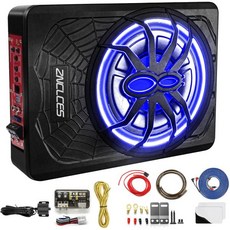 Znclces 2025 업그레이드 10인치 1200W 슬림 언더 시트 파워드 카 서브우퍼 차량트럭 내장 앰프 우수한 방열 성능 강력한 저음 및 블루 LED (파란빛), 2025 업그레이드 10인치 1200와트 슬림 언더 시