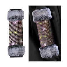 Bittwee Bling 자동차 안전 벨트 숄더 패드 부드러운 벨벳 라인스톤 자동 안전벨트 스트랩 커버 목 압력 방출 다이아몬드 쿠션 범용 차량 장식 액세서리, Bittwee Bling 자동차 안전 벨트 숄더 패드,