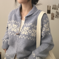 [이프씨마] 여성 겨울 삿포로 감성 빈티지 눈꽃 니트집업