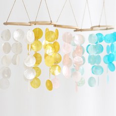 DIY 직접 만드는 자개 모빌 1P-여름장식 천연 라탄 마크라메 드림캐쳐 썬캐쳐 월행잉 벽장식 행잉 소품 인테리어 천장 자개 모빌 카페 천장 장식 만들기, 그라데이션블루, 1개