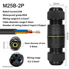 IP68 방수 와이어 커넥터 I T Y 유형 2 3 4 핀 솔더리스 LED 램프 전기 배선 야외 터미널 블록, 23 M25B-2P 5-8mm