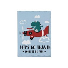 귀여운 비건 가죽 여권 홀더 커버 세계 지도 여행 원 포켓 케이스 지갑 어린이 청소년 성인용 Dino-BLUE 블루-Plane 컴팩트 199791