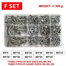 1/5 박스 콤비네이션 세트 하프 라운드 헤드 크로스 나사 너트 너트 볼트 심 모음 키트 M3 M4 M5