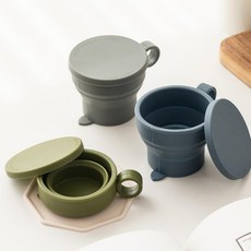 실리콘 접이식 캠핑 아웃도어 손잡이 컵 잔 200ml, 1개, 포켓 그레이