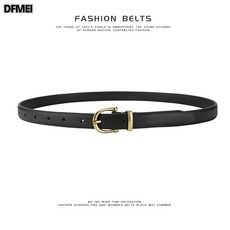 DFMEI 卡通針釦黑色小腰帶簡約細皮帶復古金牛仔褲帶女軍訓