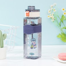 方形水杯運動吸管杯女生高顏值便攜塑膠杯子附刻度大容量水杯, 1個, 1L, 藏青色（+平面貼紙）:700ml（+貼紙）