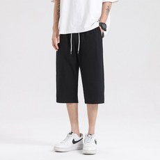 LARGE STORE 日系潮流棉麻休閒七分褲 工作褲 男生短褲 七分褲 棉麻褲 涼感褲 純色短褲