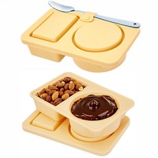 뚜껑이 달린 실리콘 재사용 가능한 스낵 용기 이중 구획 스낵 박스 용기 샐러드 드레싱 소스 조미료 용기 여행 사무실 피크닉을위한 소형 미니 식품 스낵 박스, 2개, 살구색