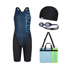 [브랜드정품]아레나 여아동 일반 4부 반신 키트 수영복(빅로고)(A4BG1KG03)BLK 강습수영복 휴가수영복