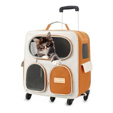 반려동물 이동식 백팩 캐리어 4륜 반려견 캐리어 고양이 강아지 이동가방 이동장 고양이이동장 강아지캐리어가방 고양이캐리어가방, 1개, 오렌지