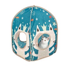 Kitty City 팝 오픈 정글 콤보 접이식 고양이 큐브 놀이 켄넬 침대 터널 장난감 176894, F) Ocean Cat Tent House
