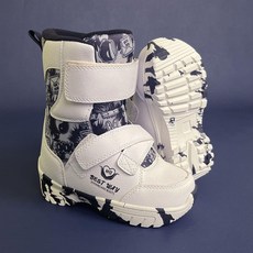 어린이용 스노우보드부츠 보온 방한 방수 보드화 스키부츠 미끄럼방지 플랫 초보자용, 1개, 어린이용 흰색 벨크로 스타일