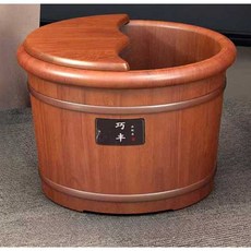 편백나무 족욕 히노끼 대야 족탕기 원형 발찜질, 높이 25cm+ 덮개
