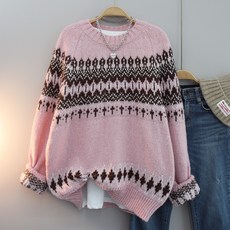 달콩 여성 빅사이즈 겨울니트 라운드넥 눈꽃노르딕루즈핏니트