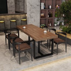 工業風實木餐桌椅組閤 - 小酒吧餐廳內外桌椅 清吧實木餐桌椅整套 JVDP, C款椅：一桌六椅