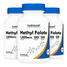 뉴트리코스트 메틸 폴레이트 1000mcg 활성엽산 120캡슐 3병