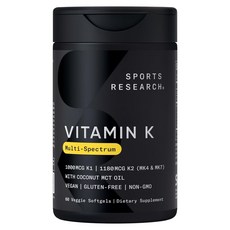 SPORTS RESEARCH 維他命K 多光譜 2180mcg 素食軟膠囊, 藥錠/膠囊, 成人男女通用, 60錠, 1個